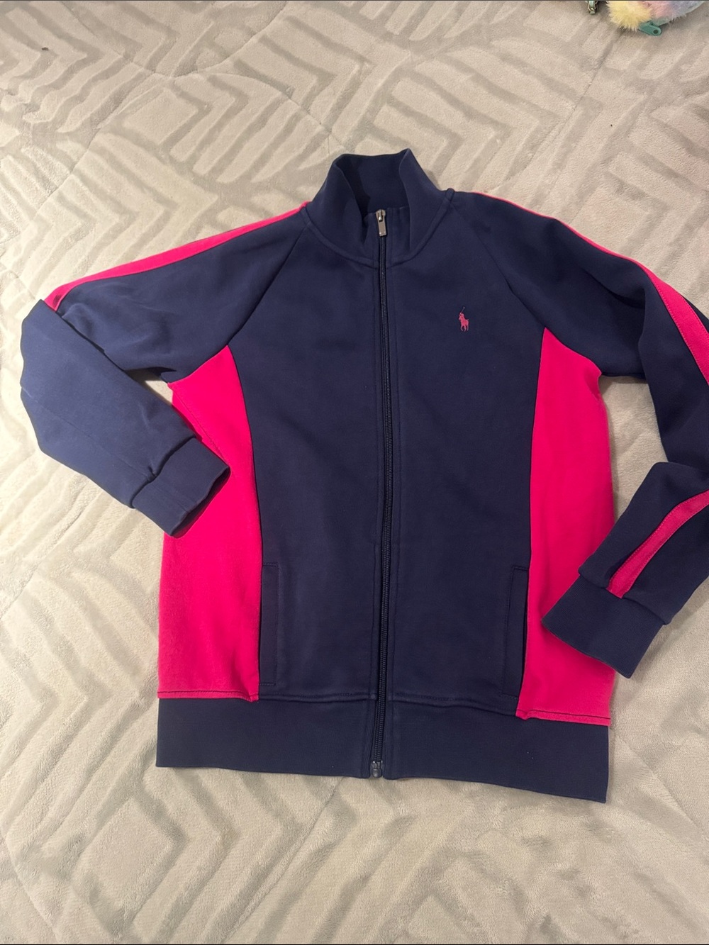 Ralph Lauren Navy and Hot Pink Zip-Up Track Jacket